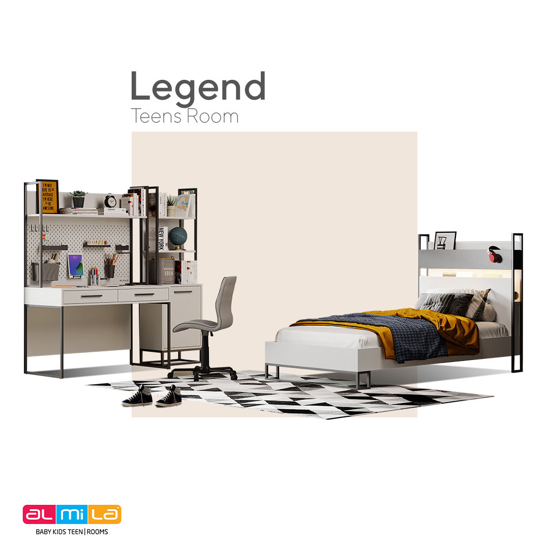 Almila™ Legend Moon 38"x75" Bed Frame & HB ULT White - Kids Furniture - Teen Furniture - Bed Frame